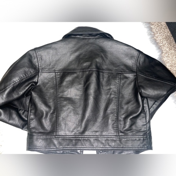 TOPSHOP Womens Faux Leather Button Up Moto Jacket Black - Picture 3 of 5